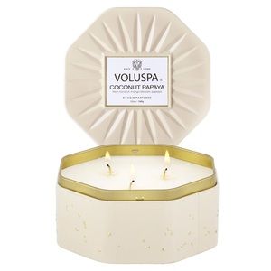 VOLUSPA COCONUT PAPAYA 3 WICK OCTAGON TIN CANDLE